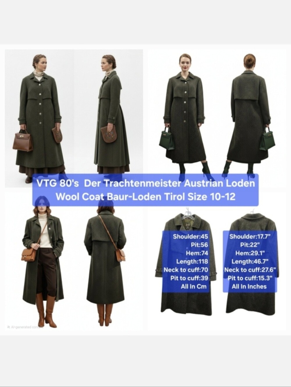 VTG Der Trachtenmeister Loden Wool Coat Austrian Heritage Size 12-14